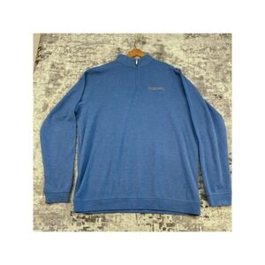 Peter Millar Men L Quarter Zip Sweater Blue Cotton Modal Embroidered Luxury